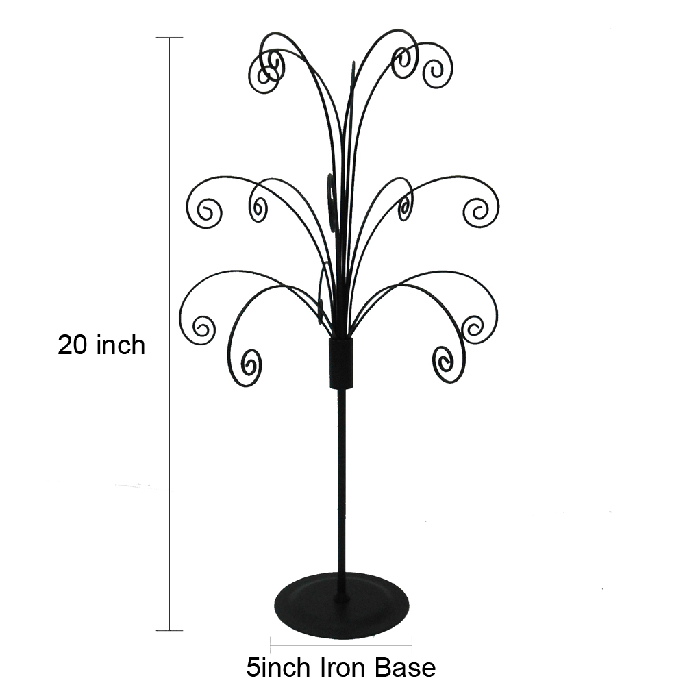 Close-up detail of HOHIYA ornament display tree matte black finish