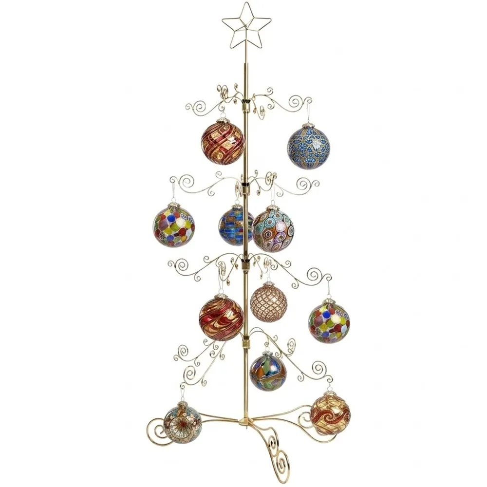 HOHIYA 3 Ft Wrought Iron Ornament Display Tree with 56 Hooks Gold Christmas Ornament Stand Alternative Christmas Tree for Glass Baubles Hallmark Keepsakes and Holiday Collectibles
