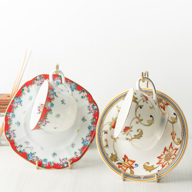 Cup and Saucer Display Stand Holder Teacup Rack Gold 24pcs