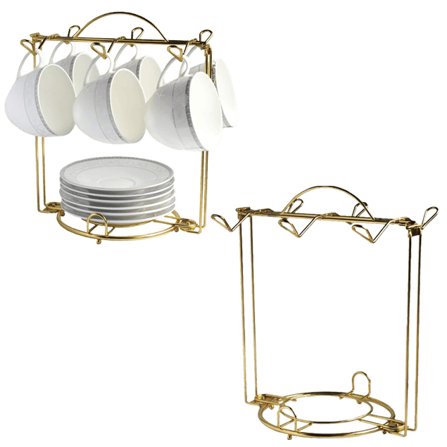 Teacup and Saucer Display Stand Holder Tea cup Rack Gold 2pcs