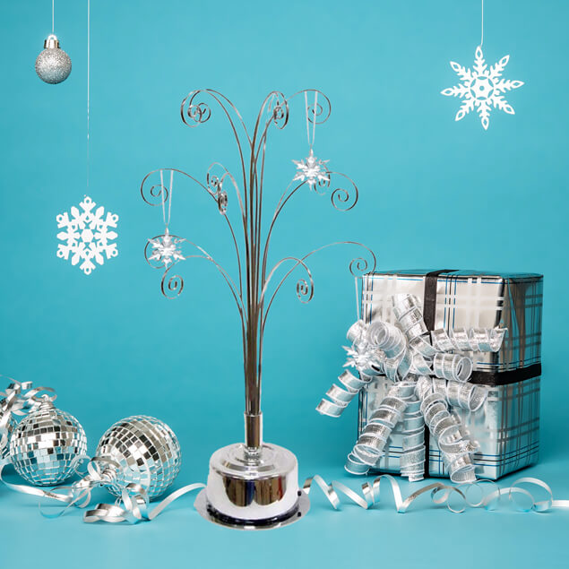 For Swarovski Ornament Display Tree Stand Rotating Metal Christmas 2023 Tabletop Silver 16.5 inch