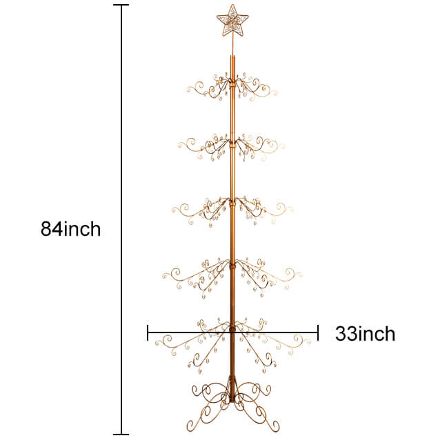 Wrought Iron Christmas Tree Metal Ornament Display Stand Gold 174 Hooks 84 Inch