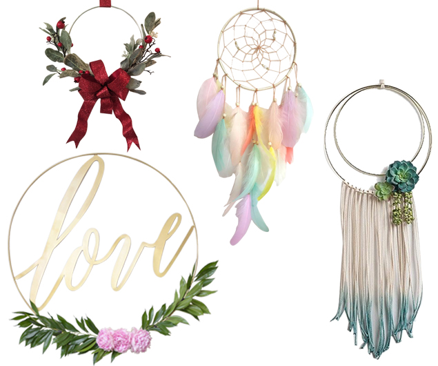Macrame Ring Floral Hoop Wreath Metal DIY for Christmas 20 inch Gold 4pcs