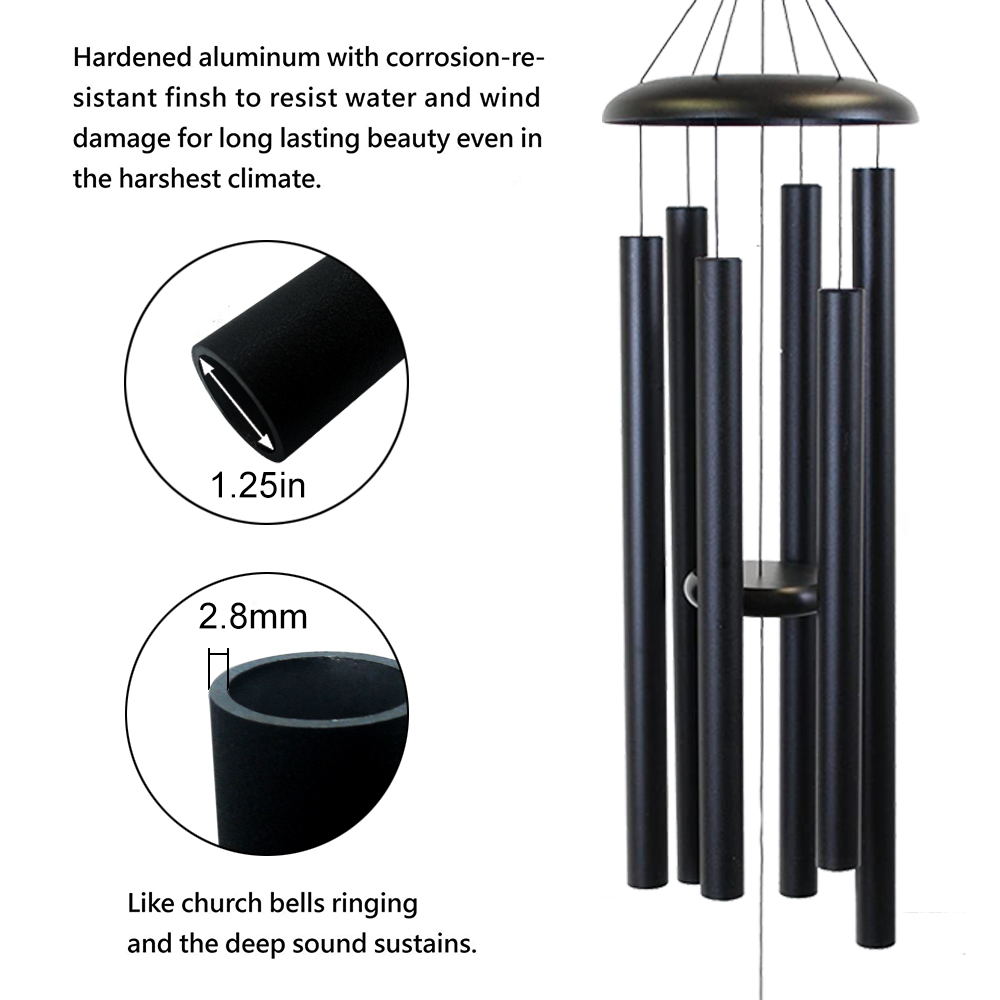 Deep Tone Wind Chimes Large with Best Sounding Black 44 Inch