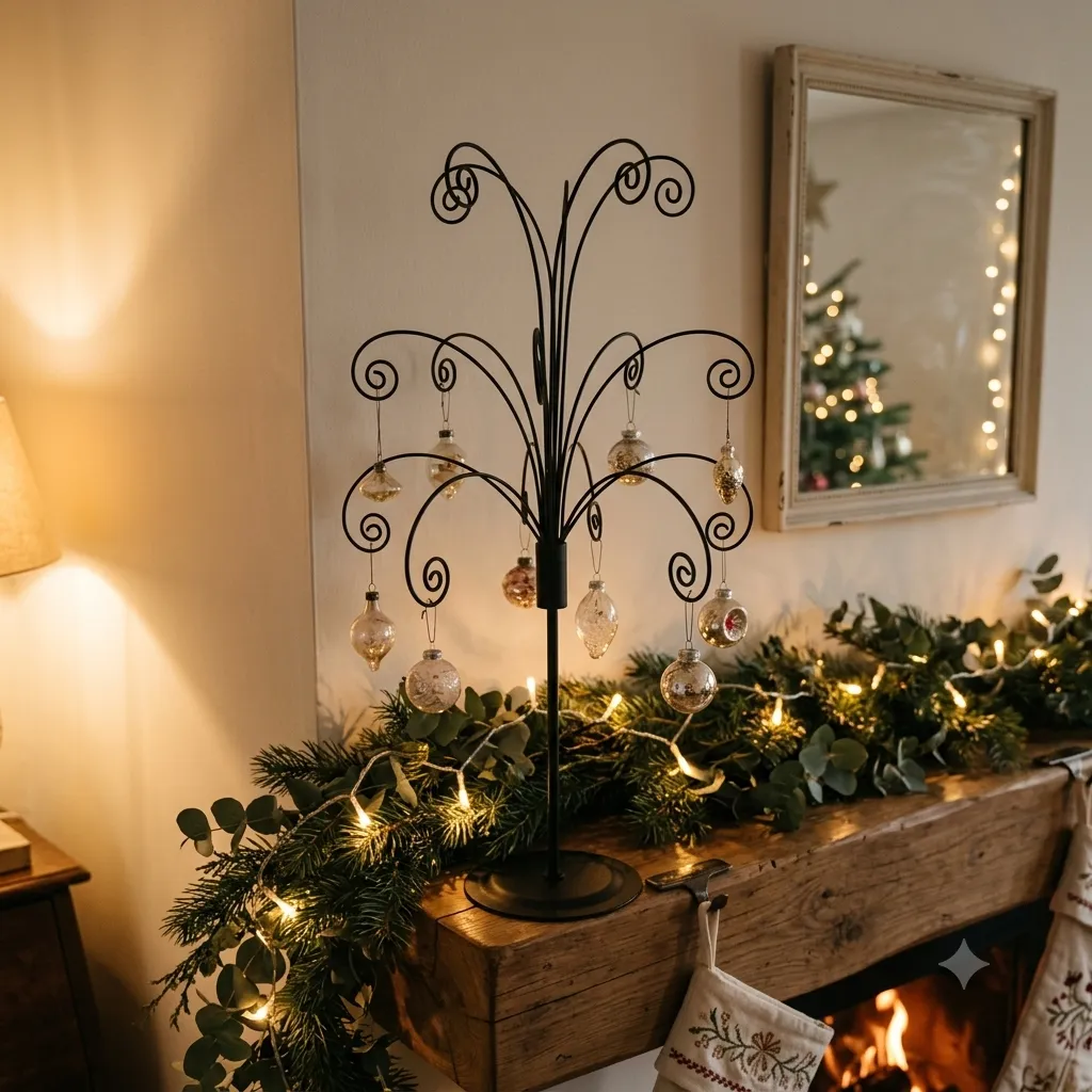 Side angle view of HOHIYA metal ornament display tree