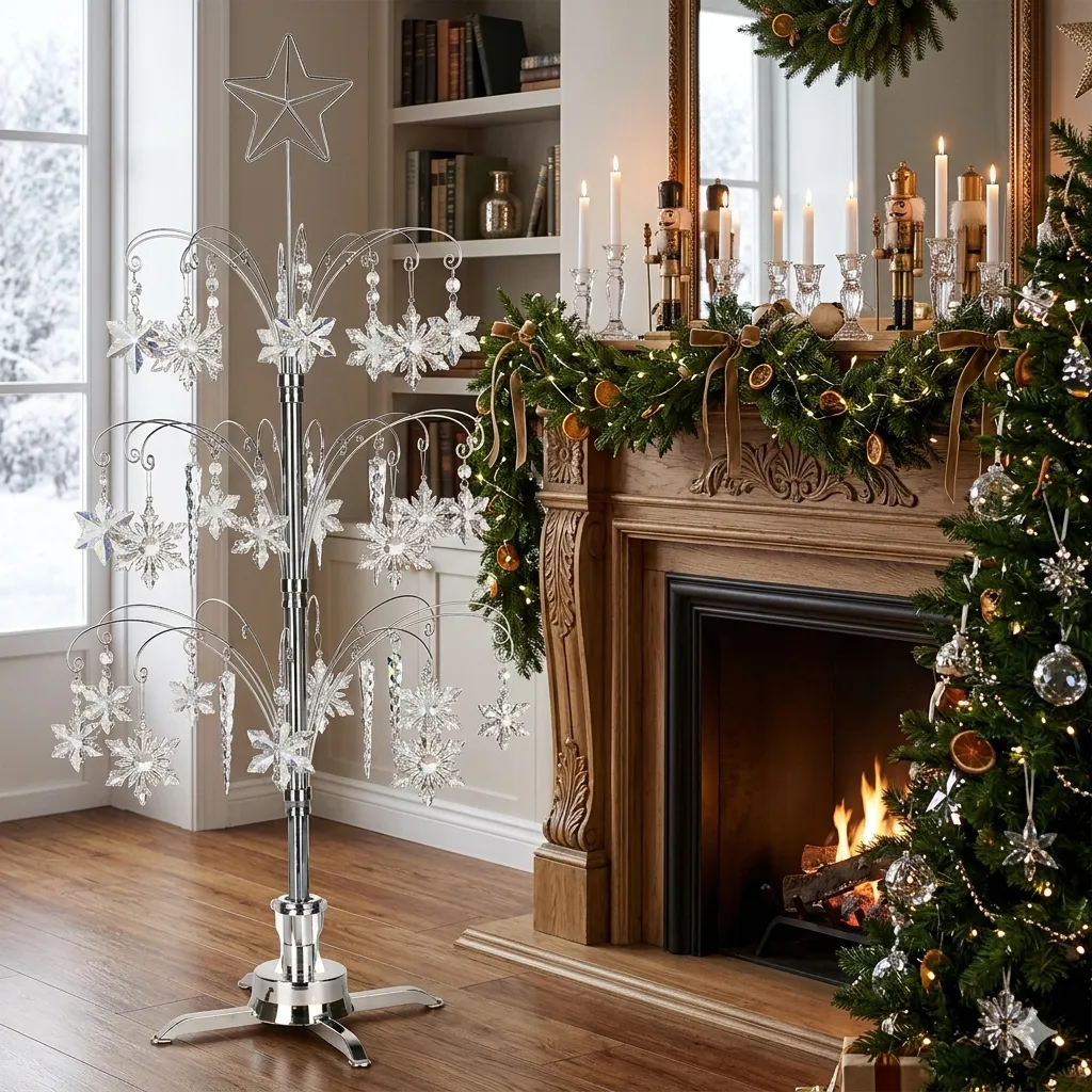 HOHIYA 47 Inch Rotating Ornament Display Tree | Silver Christmas