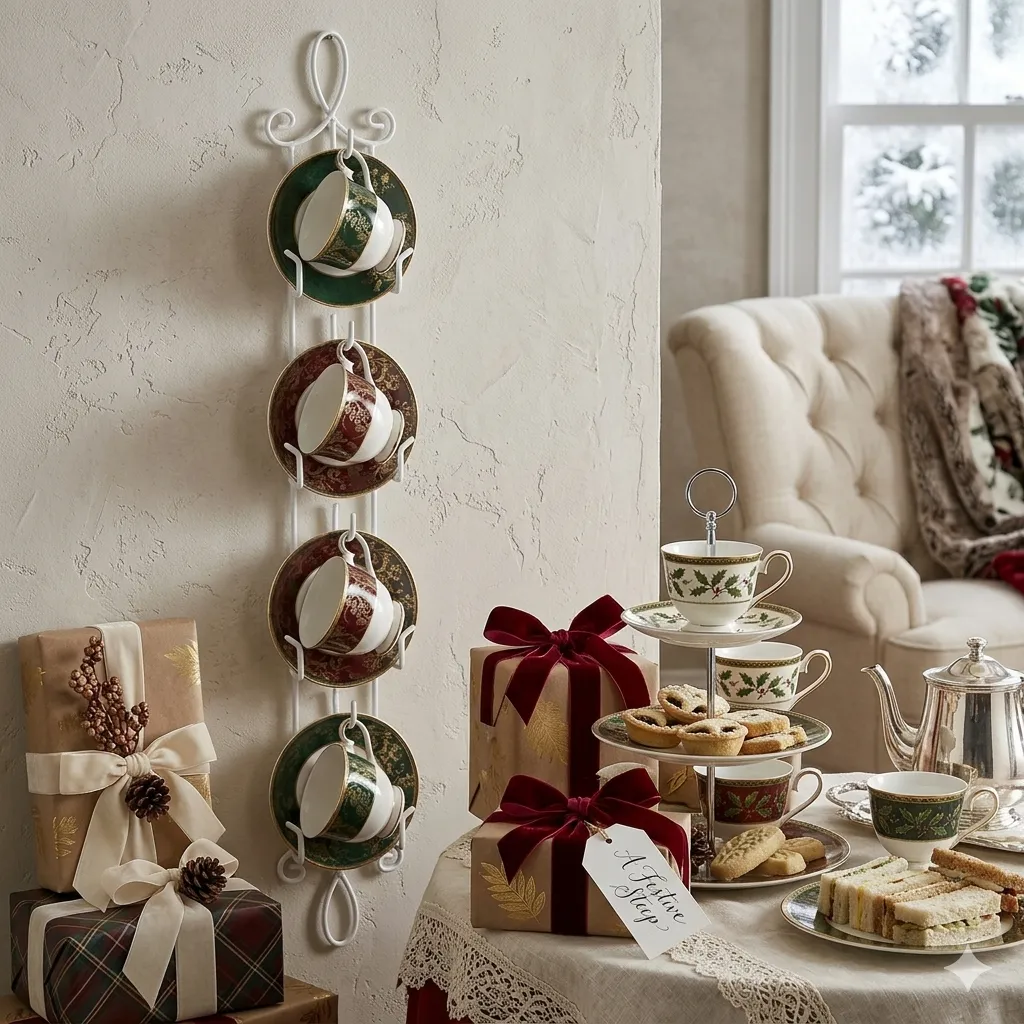 HOHIYA tea cup display stand styled in a home setting