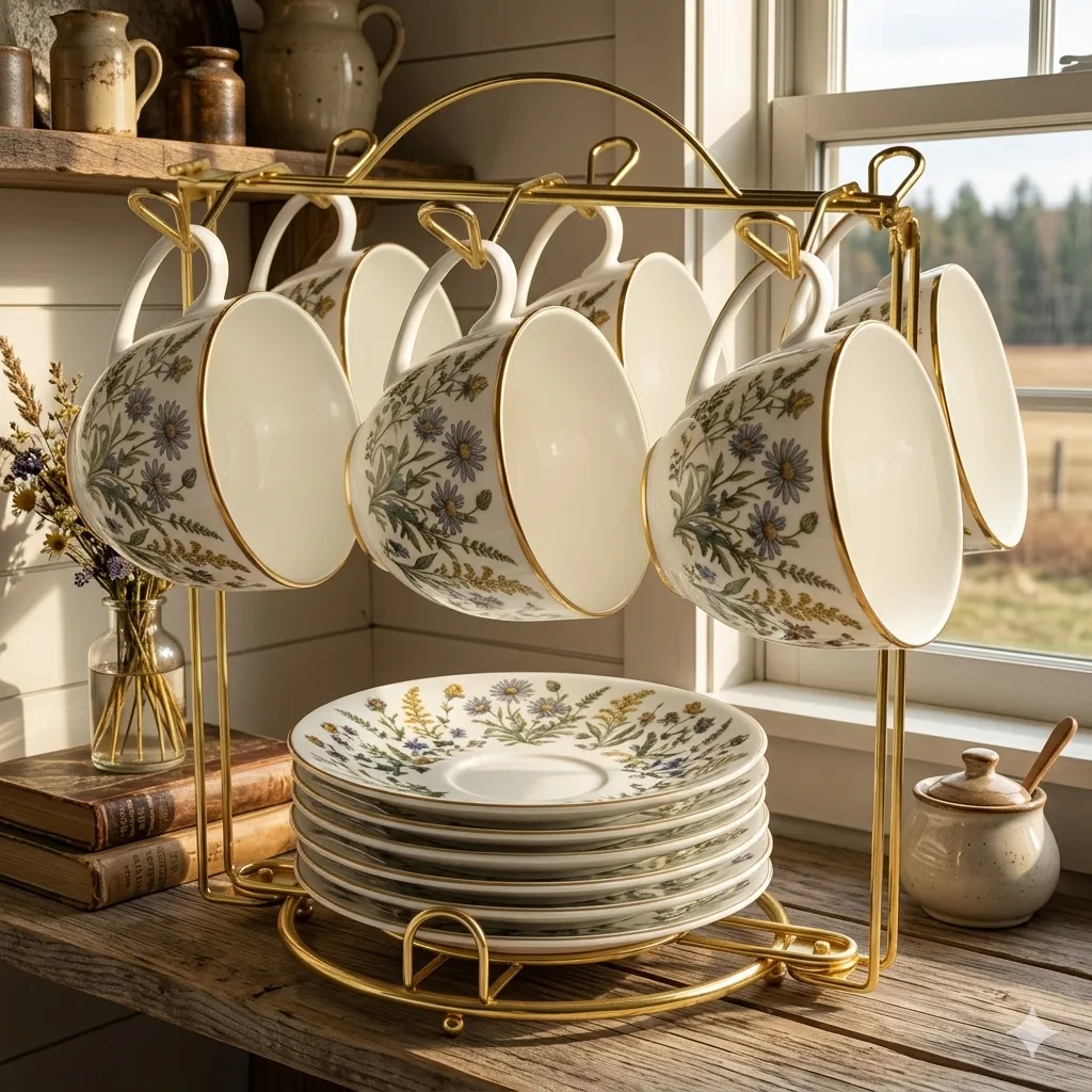 HOHIYA tea cup display stand assembled and ready to display