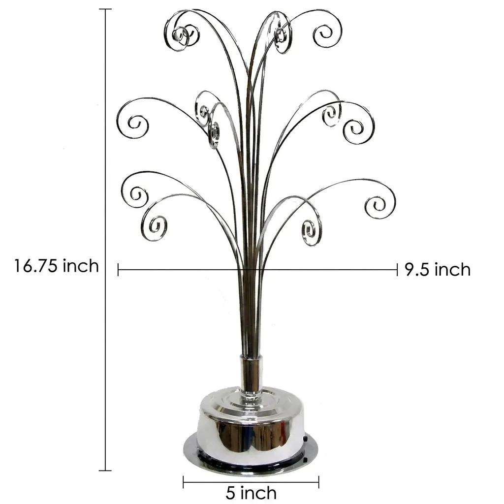 Close-up detail of HOHIYA ornament display tree silver finish