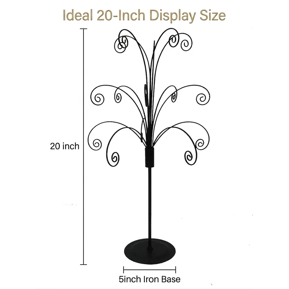 Close-up detail of HOHIYA ornament display tree matte black finish