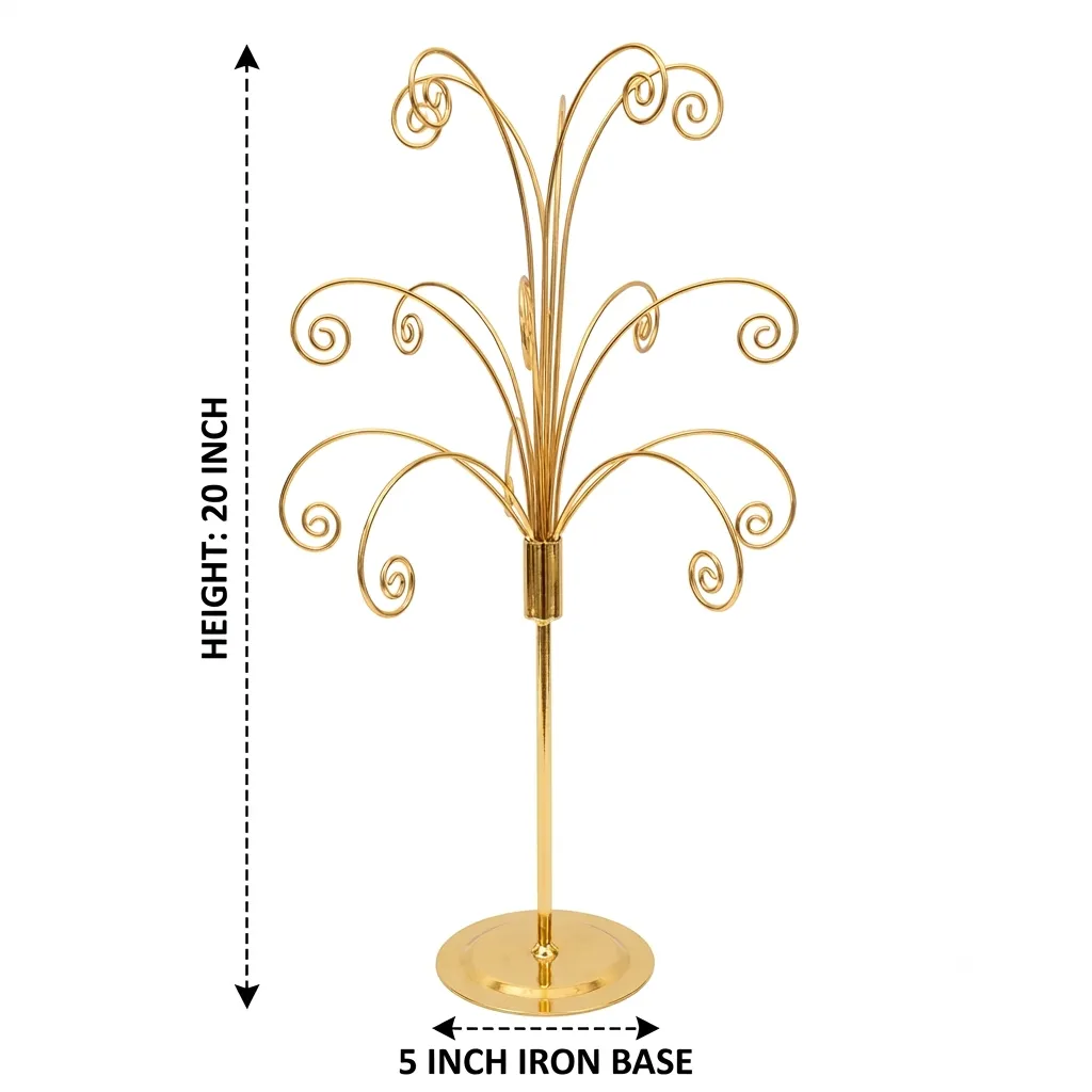 Close-up detail of HOHIYA ornament display tree gold finish