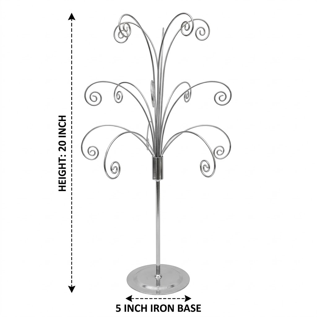 Close-up detail of HOHIYA ornament display tree silver finish