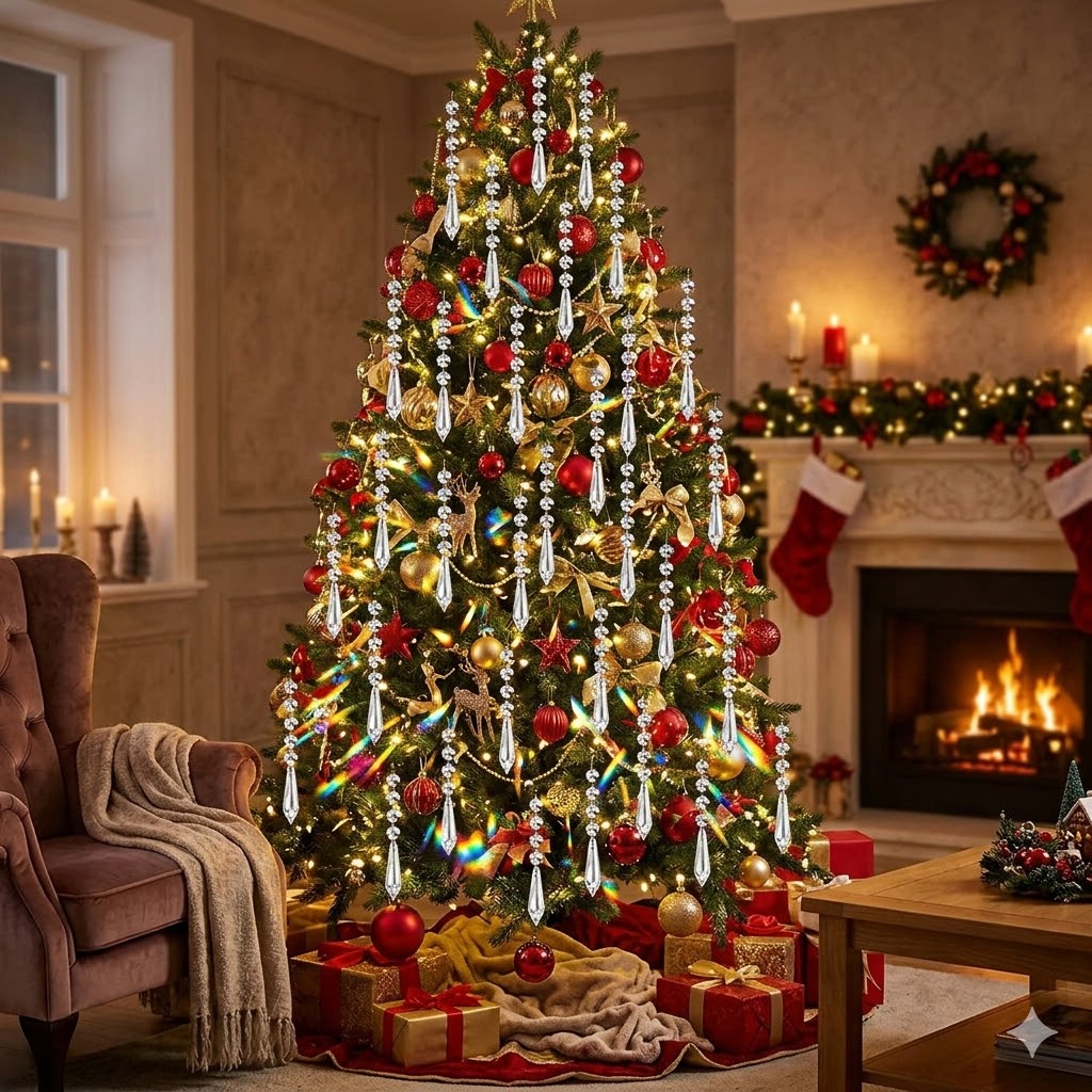 Side angle view of HOHIYA metal ornament display tree