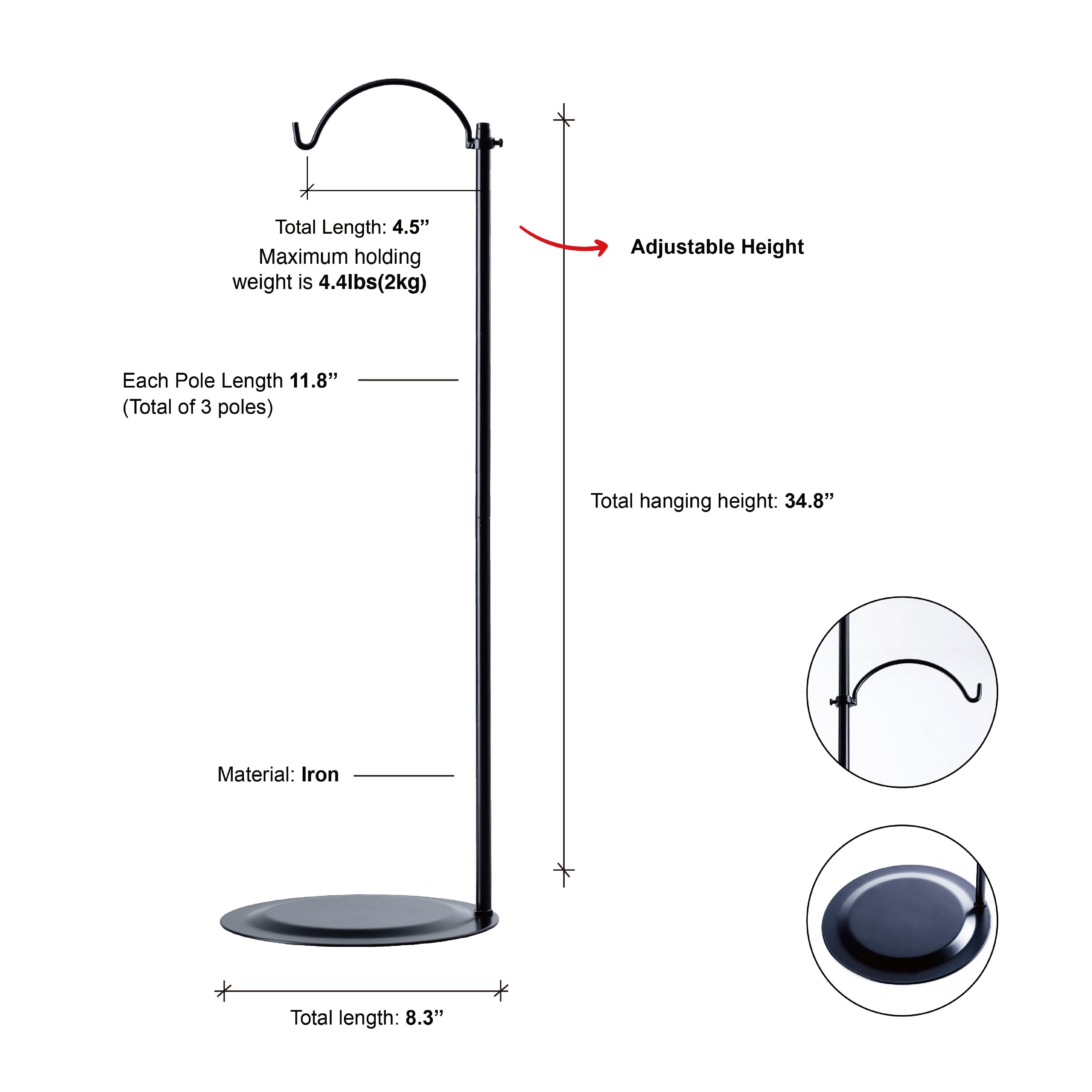 Close-up detail of HOHIYA wind chime stand matte black finish