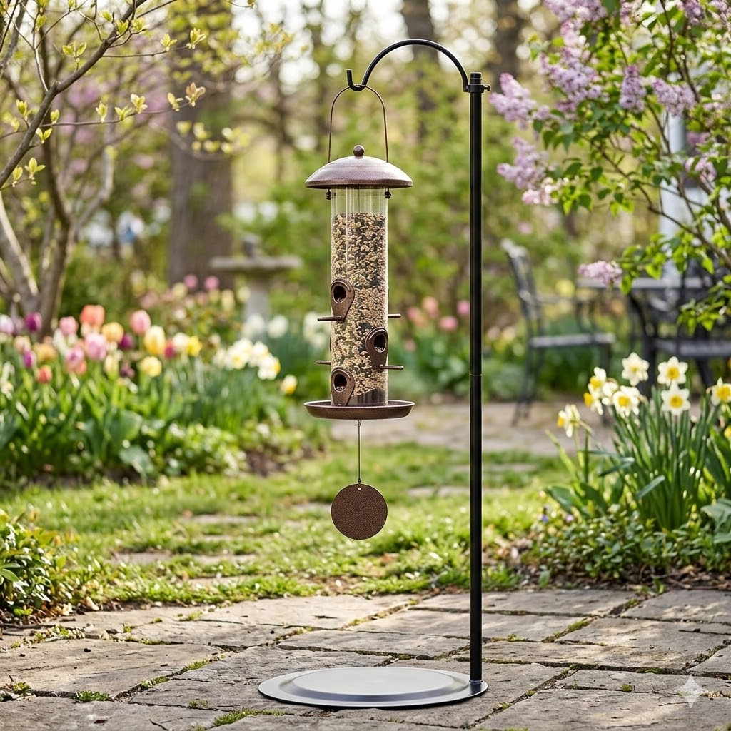 Side angle view of HOHIYA steel wind chime stand