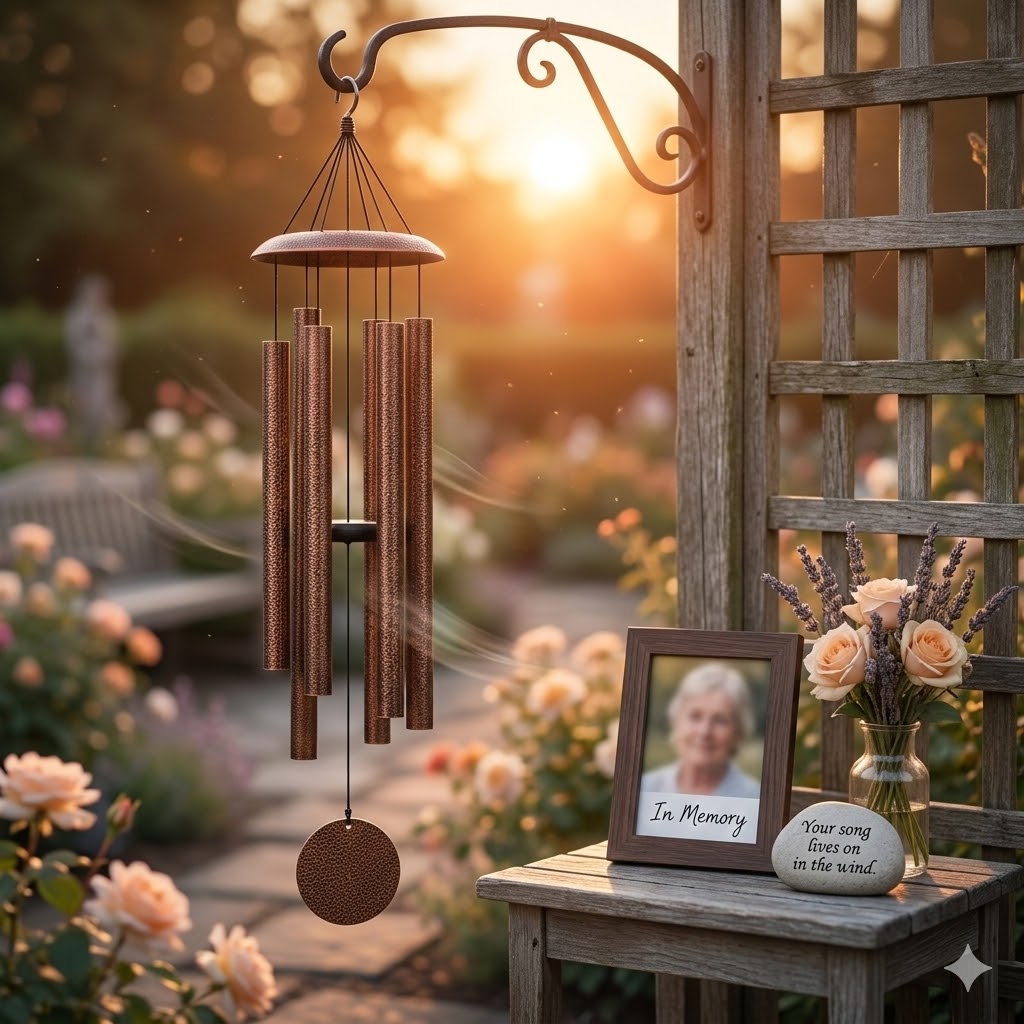 Side angle view of HOHIYA aluminum wind chime stand