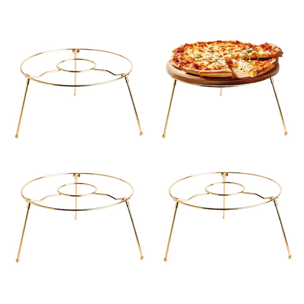 HOHIYA 9 Inch Pizza Stand Holder Riser 4-Pack Heavy Duty Metal Food Display Risers for Buffet Tables Restaurant Pizza Serving Rack Brass Gold
