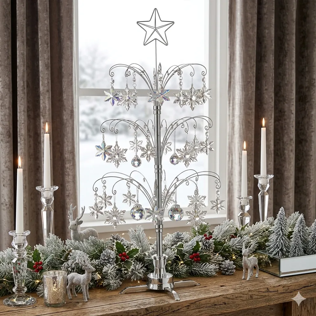 HOHIYA 47 Inch Rotating Ornament Display Tree | Silver Christmas