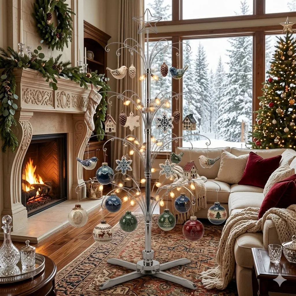 HOHIYA 74-inch ornament display tree assembled and ready to display