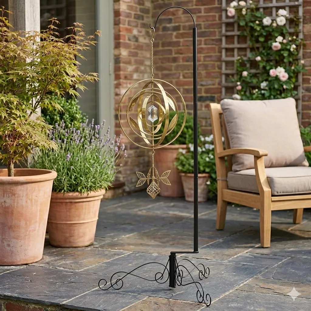 Side angle view of HOHIYA steel wind chime stand