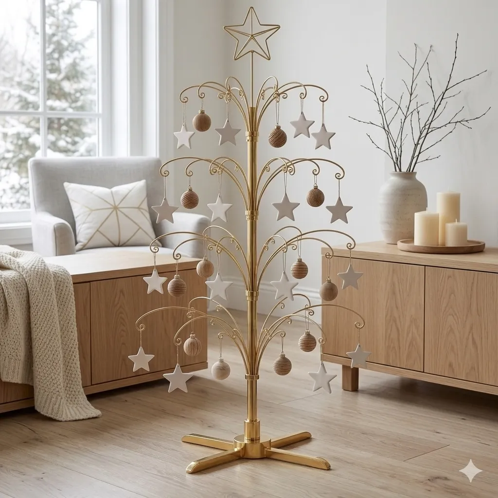 Side angle view of HOHIYA metal ornament display tree