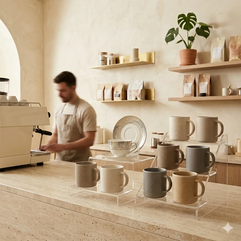HOHIYA tea cup display stand styled in a home setting