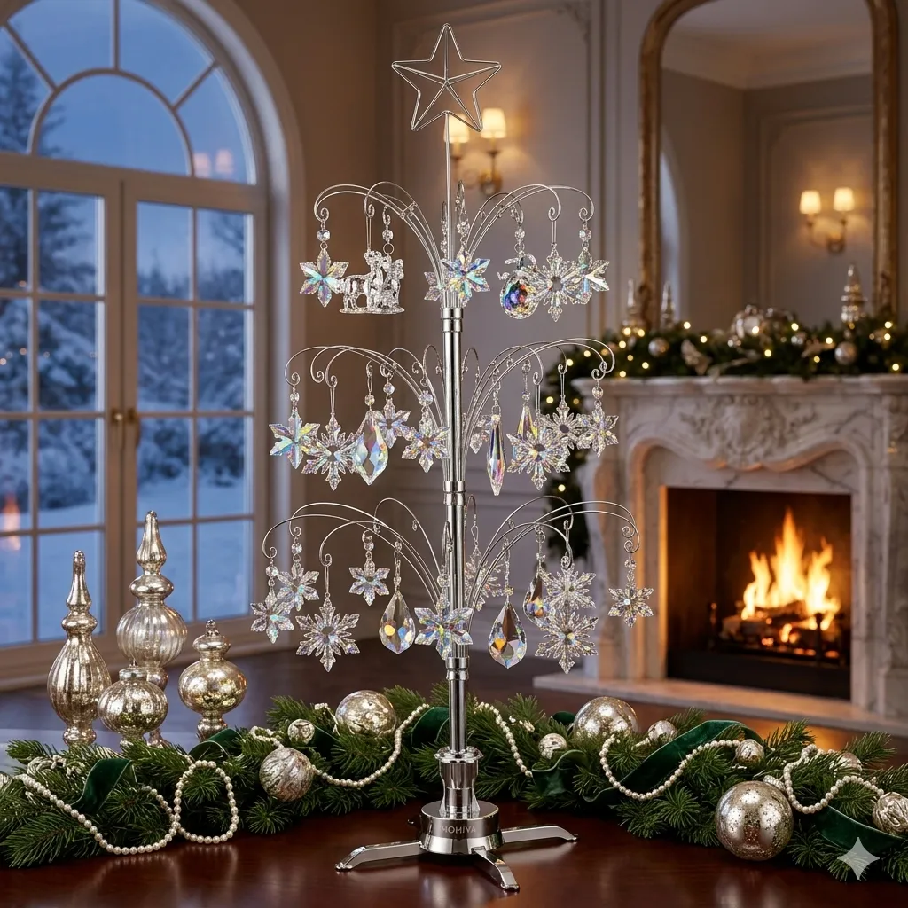 HOHIYA 47 Inch Rotating Ornament Display Tree | Silver Christmas