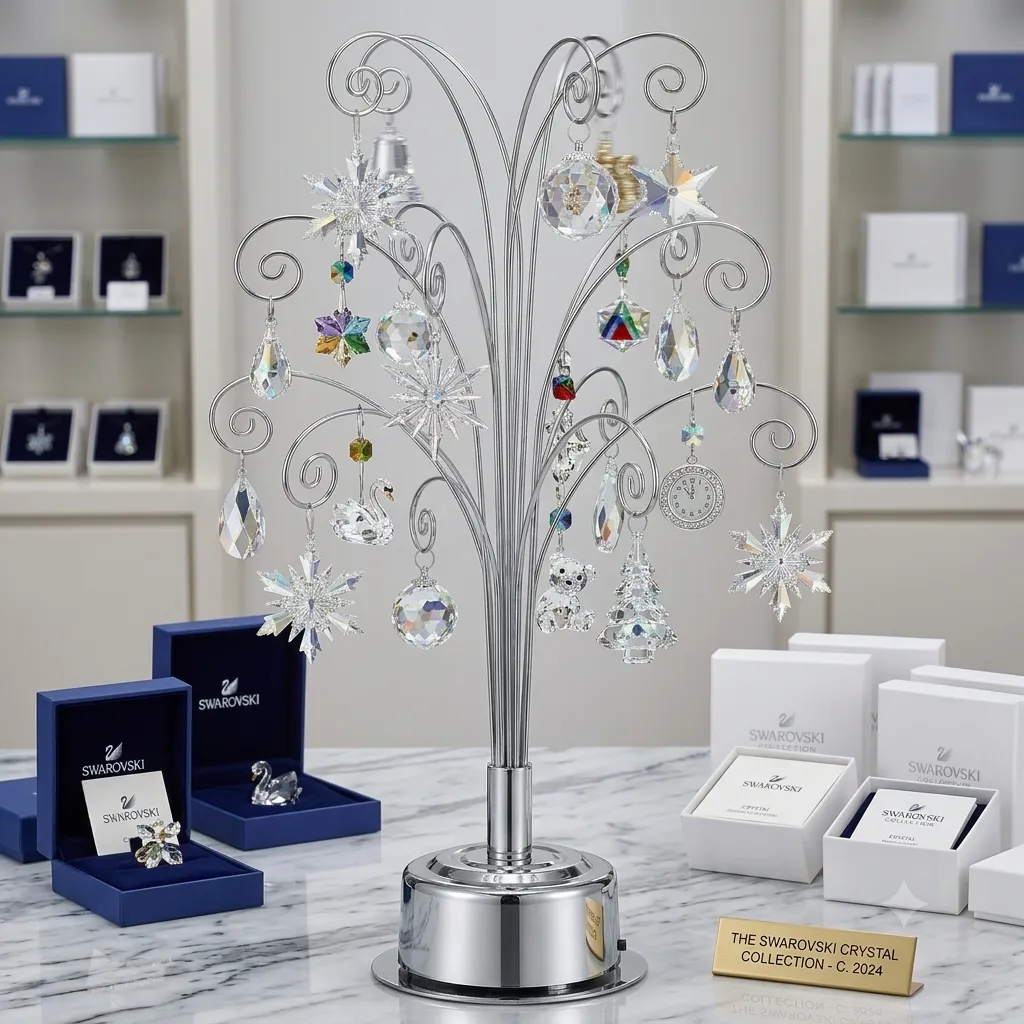 HOHIYA Mini Rotating Ornament Display Tree | Silver Chrome