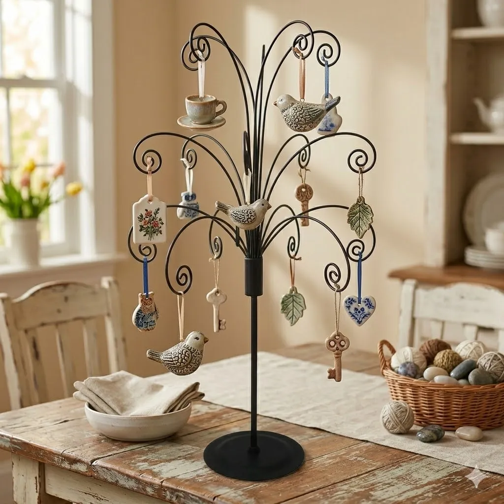 Side angle view of HOHIYA metal ornament display tree