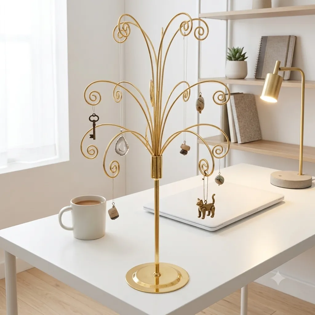 Side angle view of HOHIYA metal ornament display tree