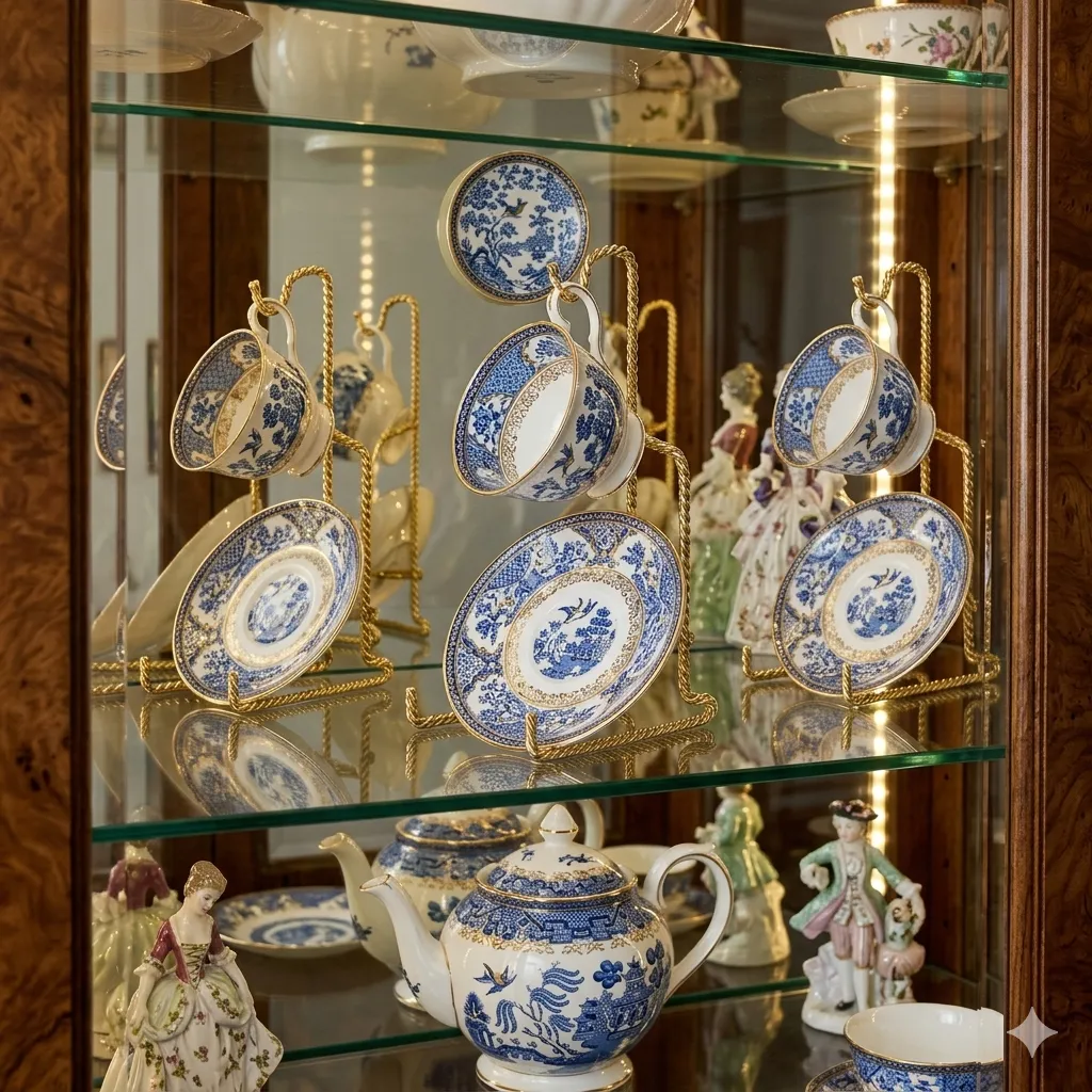 Side angle view of HOHIYA metal tea cup display stand