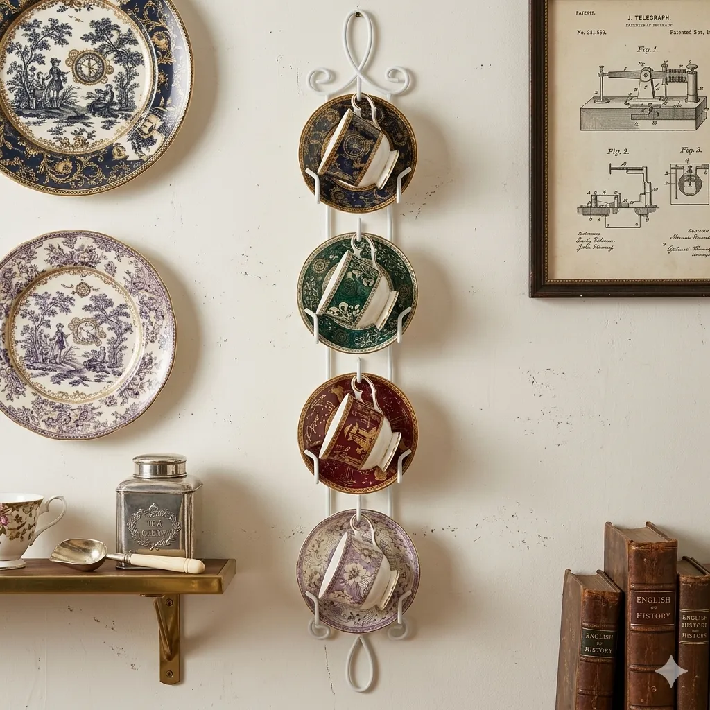 Side angle view of HOHIYA metal tea cup display stand